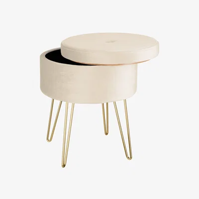 The Range Stool Ava - Round, Padded Velvet Look, With Storage Space - Cream