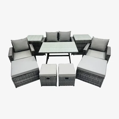 The Range Fimous 8-Seater PE Rattan Outdoor Set with Double Sofa 2 Side Tables & 4 Stools Dark Grey - Dark Grey Mixed