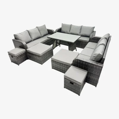 The Range Fimous Garden Rattan Outdoor Furniture Set 13-Seater with 3-Seater Sofa and Stools Dark Grey Mixed - Dark Grey Mixed