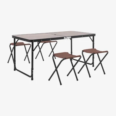 The Range Breeins Outdoor Foldable Picnic Table Set with 4 Stools - Rustic Brown