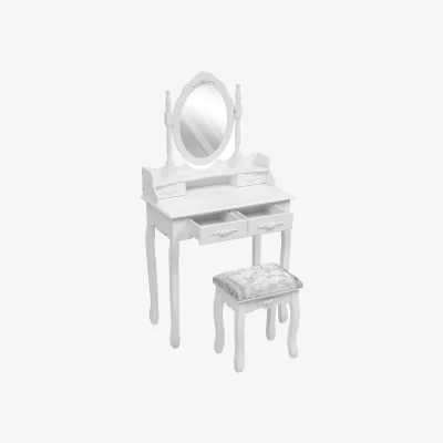 The Range Vintage Vanity Table with Oval Mirror Stool and Storage - White