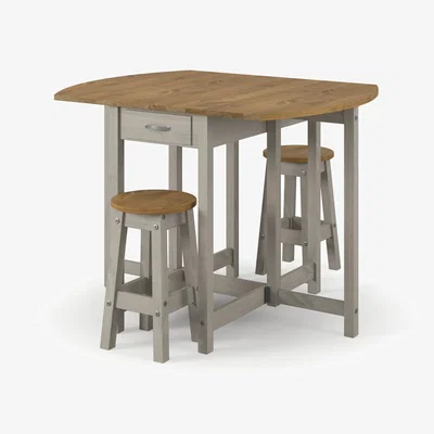 The Range Corona Grey oval breakfast drop leaf gateleg table and 2 stool set - Grey washed wax finish