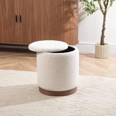 The Range Teddy Storage Stool with Walnut Base - White