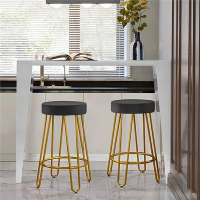 The Range Yaheetech Set of 2 Velvet Counter Stools with Golden Legs - Black