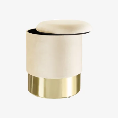 The Range Sarina Padded Stool with Velvet Look and Large Storage Space - Cream