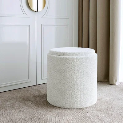 The Range Hailey Ivory Boucle Storage Stool - Ivory