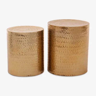 The Range Templar Set of 2 Gold Finish Side Tables and Stools - Gold