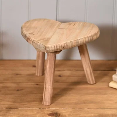 The Range Heart Shaped Little Side Table Decorative Stool - Natural wood