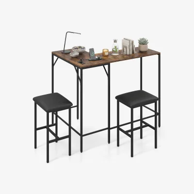 The Range 3 Piece Convertible LShaped Kitchen Table with Padded Stools-Brown - Brown
