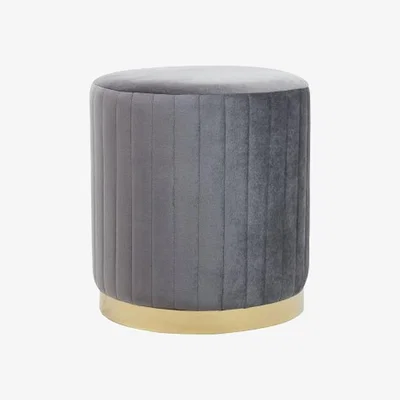 The Range Fay Round Soft Velvet Foot Stool - grey