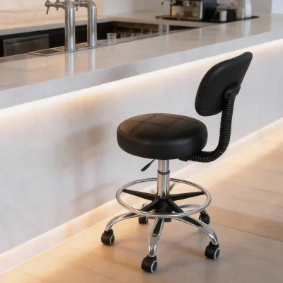The Range Levede Low Back Drafting Stool PVC Leather Black - Black
