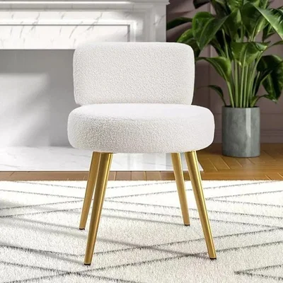 The Range Teddy Fleece Upholstered Stool with Gold Legs - gold
