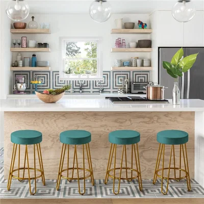 The Range Yaheetech Set of 2 Velvet Counter Stools with Golden Legs - Peacock Blue