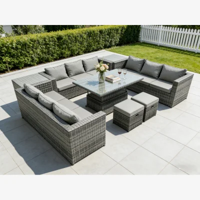 The Range Rattan Garden Furniture Set with Adjustable Table 2 Side Tables & 2 Stools
