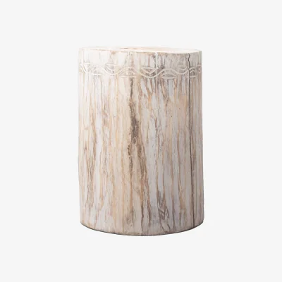 The Range Albasia Whitewash Tribal Stool  Table - Rustic Handcrafted Accent Piece - White