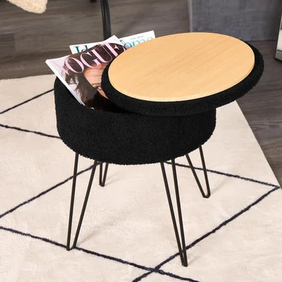 The Range Boucle Fleece Stool Storage Seat Chair - Black