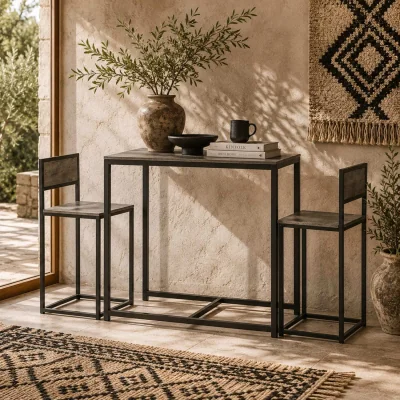 The Range Nenepa 3 Piece Charcoal Grey Wood Effect Dining Table and Stools