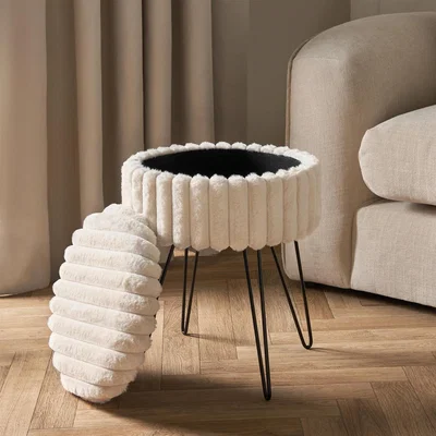 The Range Faux Fur Ribbed Hairpin Stool - Cream
