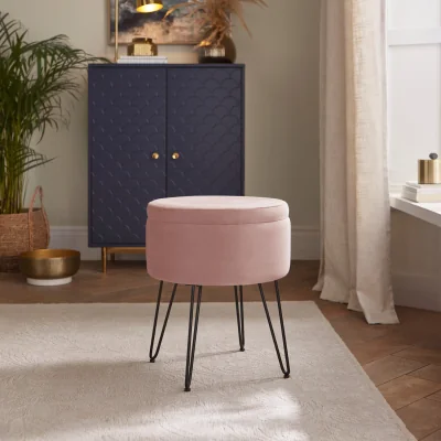 The Range Avery Soft Velvet Stool - Blush Pink