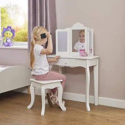 The Range Kids White Vanity Table with Stool - White
