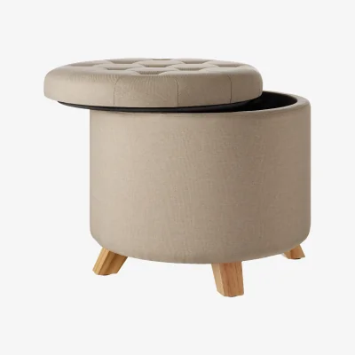 The Range Stool Suna - Round, Padded, Linen Look, Large Storage Space - Sand