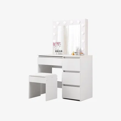 The Range Dressing Table Stool Set with 12 LED Light - White