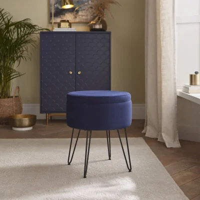 The Range Avery Soft Velvet Stool - Midnight Blue
