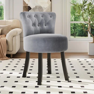 The Range Upholstered Buttoned Dressing Table Stool - Grey