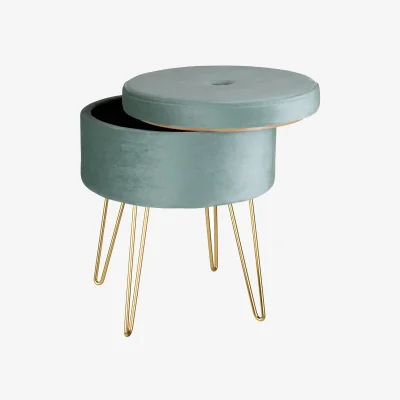 The Range Stool Ava - Round, Padded Velvet Look, With Storage Space - Turquoise