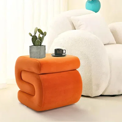 The Range Modern Irregular Velvet Footstool Vanity Ottoman Stool - Orange