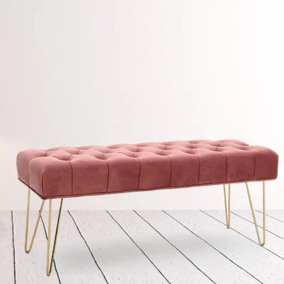 The Range Upholstered Buttoned Pouffee Stool Bench Window Seat Footrest Bedroom - Grey pink