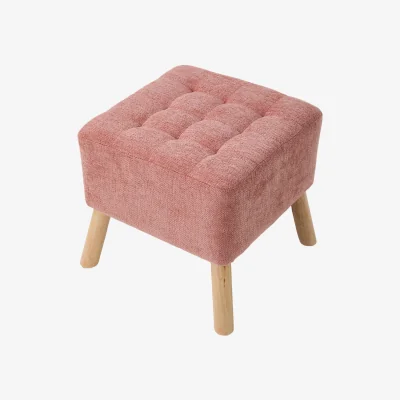 The Range Chenille Upholstered Footstool Stool - Pink