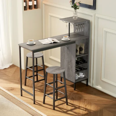 The Range HOMCOM 3 Pieces Dining Room Set, 6-Tier Table and Stools, Natural - Natural wood finish