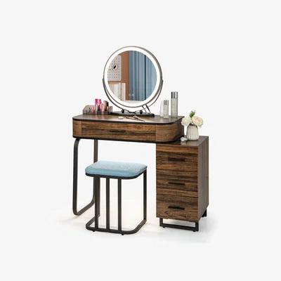 The Range Vanity Table Stool Set Dressing Table Set - Brown