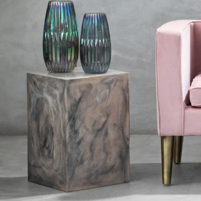 The Range Rosado Marble Effect Side Table and Stool - Brown