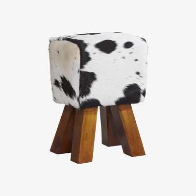 The Range Folkan Cowhide Faux Leather Stool In Dark - Black