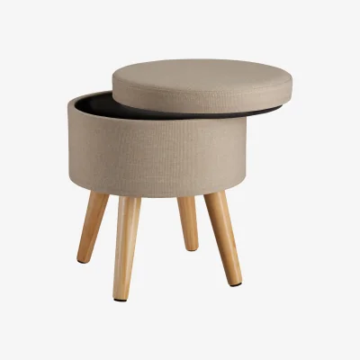 The Range Stool Yumi - Round, Padded, Linen Look, With Storage Space - Sand