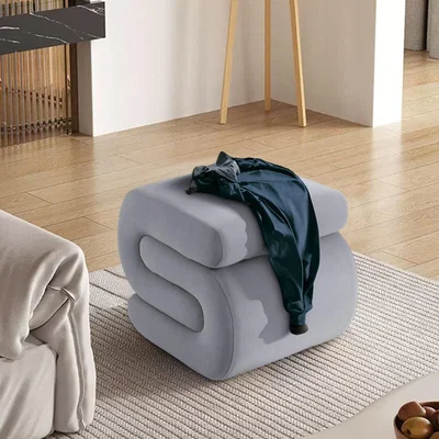 The Range Modern Irregular Velvet Footstool Vanity Ottoman Stool - Grey