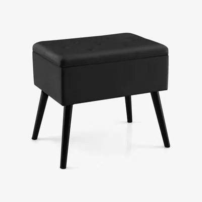 The Range Flip Top Velvet Dressing Vanity Stool - Black