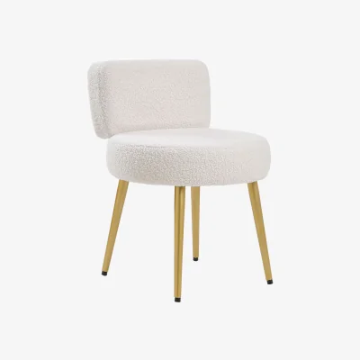 The Range Plush Cream Vanity Stool with Sleek Metal Legs - White