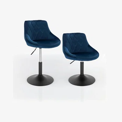 The Range Set of 2 Blue Swivel Velvet Dressing Stools and Adjustable  - BLUE