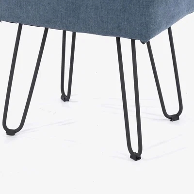 The Range Aspen upholstered rectangular stool with black metal legs  - Blue