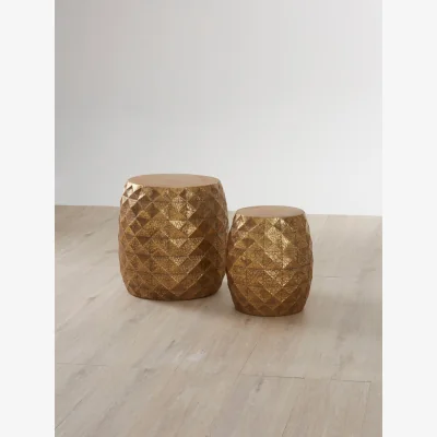 The Range Reza Set of 2 Antique Gold Finish Textured Stools and Tables - Gold