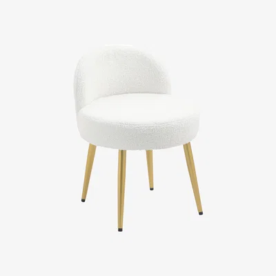 The Range Teddy Fleece Vanity Stool with Iron Legs - White