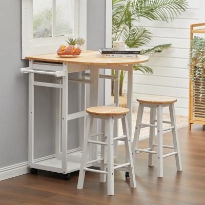 The Range Kitchen Veg Fruit Storage Trolley Rack Rolling Cart Foldable With 2 Stool - White