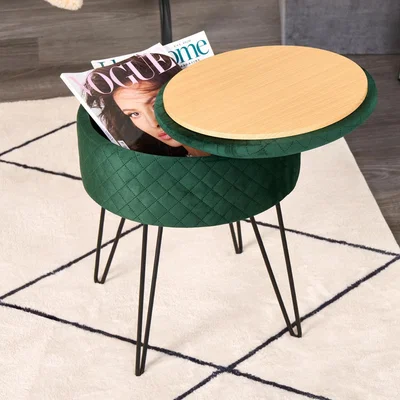 The Range Matte Velvet Stool Quilted Storage Hairpin Seat - Grey