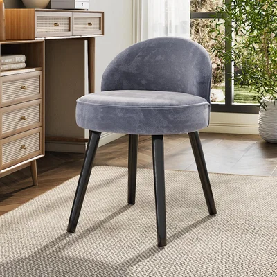 The Range Velvet Upholstered Dressing Table Stool with Wood Legs - Grey