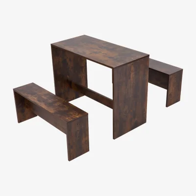 The Range Retro Dining Table and 2 Stool Set - Brown