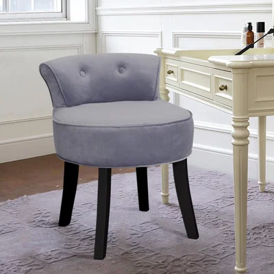 The Range Solid Wood Velvet Fabric Button Dressing Stool  - Light Grey