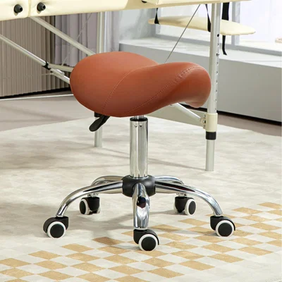 The Range HOMCOM PU Saddle Stool with Moulded Padded Seat - Brown